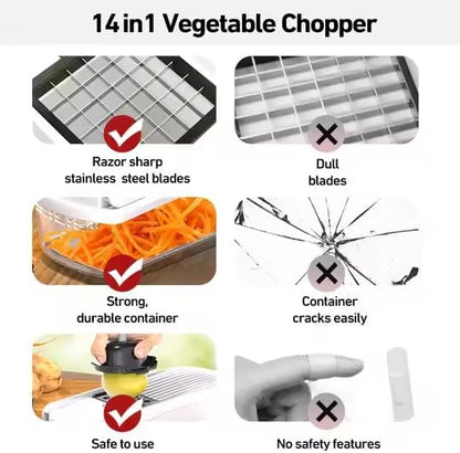 Pro 15-in-1 Vegetable Chopper & Mandoline Slicer - 2026 Upgraded Heavy Duty Dicer - Professional Food Cutter for a Variety of Fruits & Veggies - Sharp Stainless Steel Blades - Safety Guard