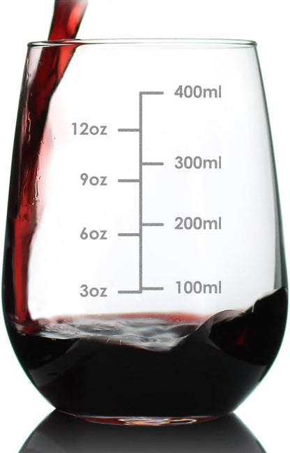 Wine Measuring Cup - Stemless Wine Glass - Engraved Measurement Lines for Portion Control - Ounces and Metric - Large 17 Ounce