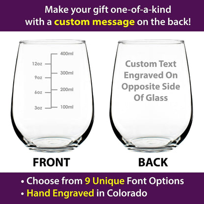 Wine Measuring Cup - Stemless Wine Glass - Engraved Measurement Lines for Portion Control - Ounces and Metric - Large 17 Ounce
