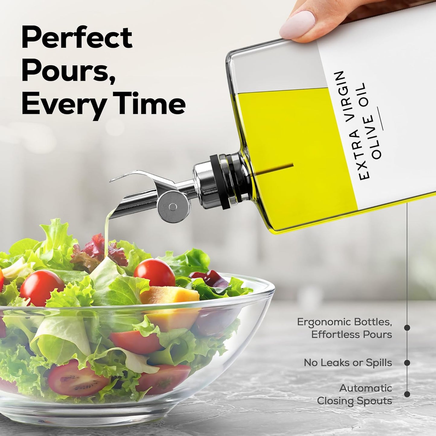 Glass Olive Oil Dispenser Bottle for Kitchen - Coffee Syrup Dispenser, Oil and Vinegar Bottle - Modern Kitchen Essentials for Restaurants, Coffee Bar, Airbnb (Clear/Gold, Set of 2)