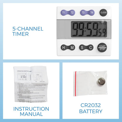Portable Digital Kitchen Timer 810015 for Cooking and Baking with Loud Alarm, 4 Channel Timer, Large Display Digital Lab and Cooking Timer, Classroom Timer for Teachers and Students