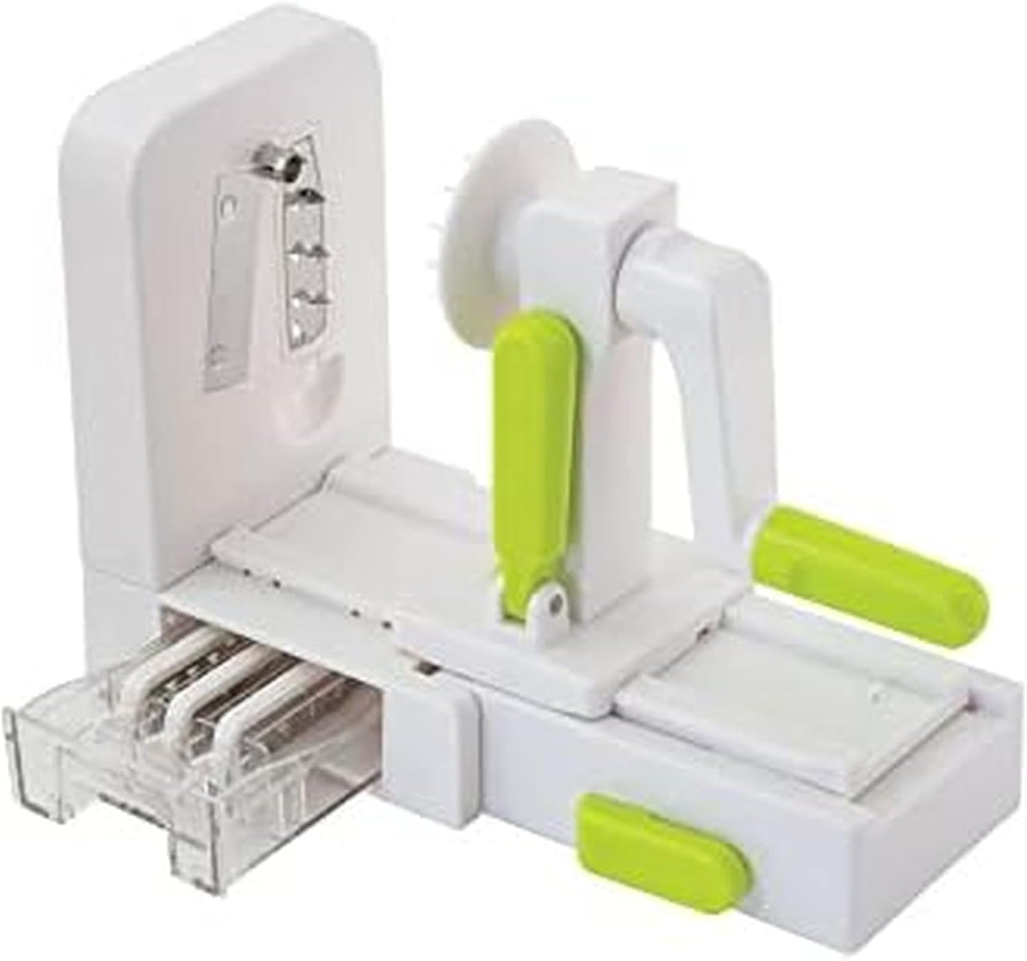 Professional Foldable Fruit And Vegetable Spiralizer Slicer Easy Store Fold And Lock With 4 Blades And Built In Blade Storage Caddy, White