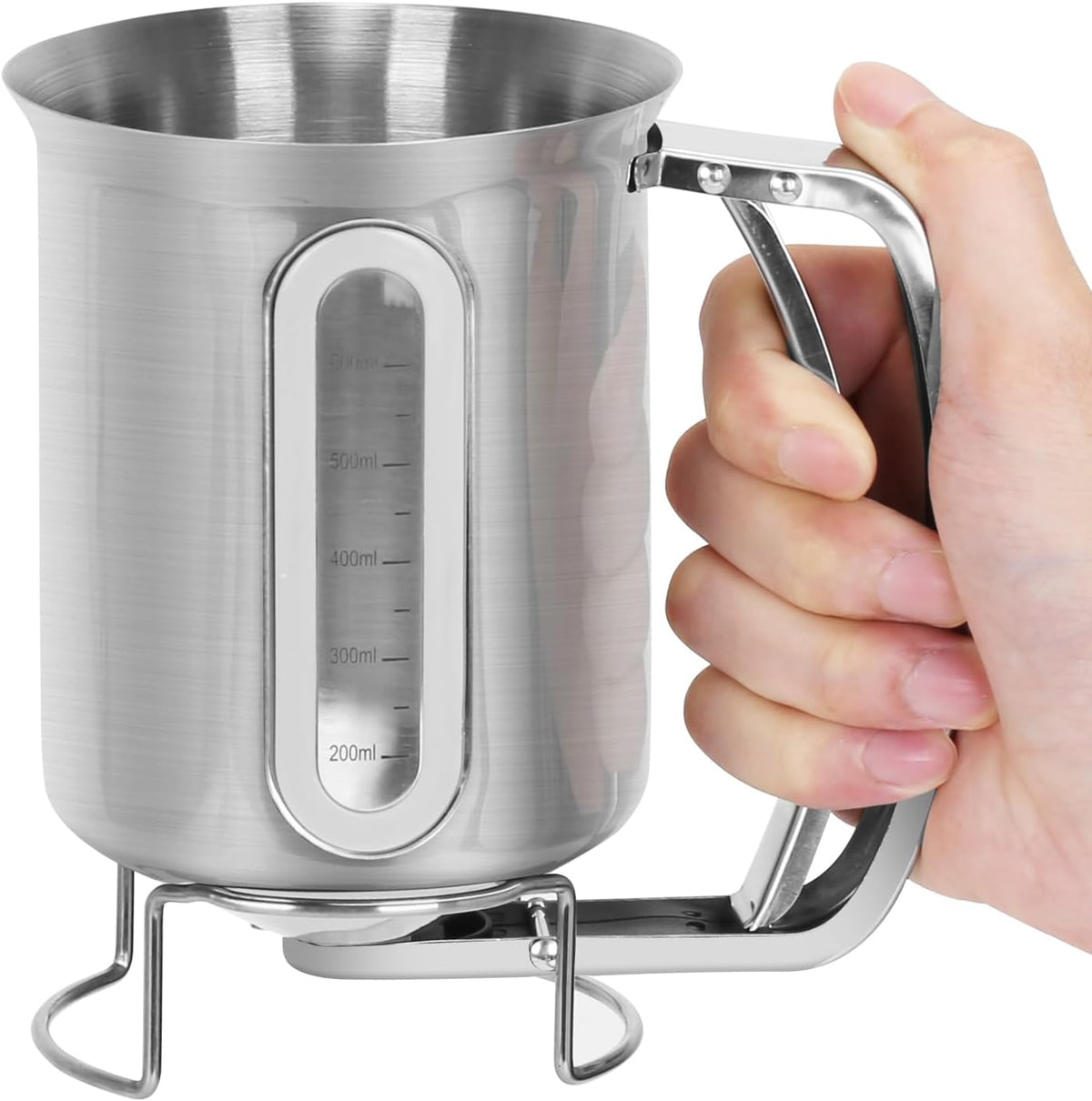 30 OZ Pancake Batter Dispenser with Viewing Window Stainless Steel Batter Dispenser for Baking Cupcakes,Muffins,Cooking,Crepes,Waffles (Stainless Steel)