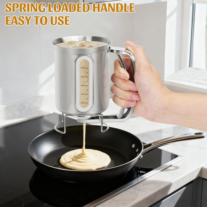 30 OZ Pancake Batter Dispenser with Viewing Window Stainless Steel Batter Dispenser for Baking Cupcakes,Muffins,Cooking,Crepes,Waffles (Stainless Steel)