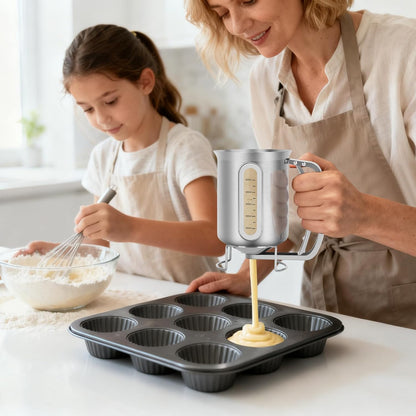 30 OZ Pancake Batter Dispenser with Viewing Window Stainless Steel Batter Dispenser for Baking Cupcakes,Muffins,Cooking,Crepes,Waffles (Stainless Steel)