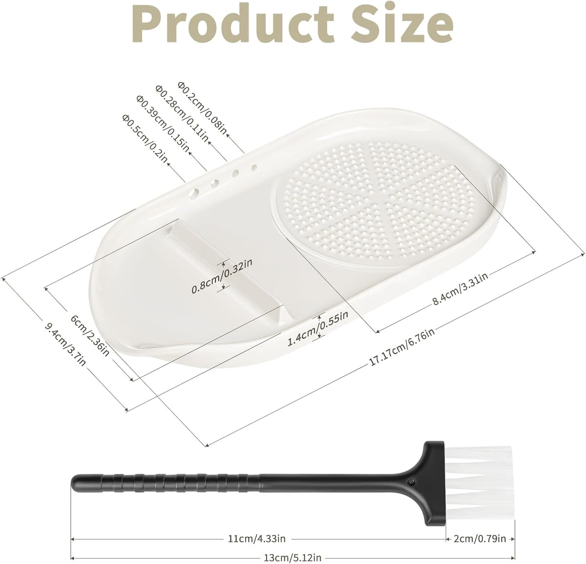 4 in 1 Ceramic Garlic Grater with Egg Cracker,Spoon Rest and Herb Stripper, Ginger Grater Plate for Grinding Wasabi Fruits Vegetables Ginger Garlic Cheese(6.76inx3.7in)