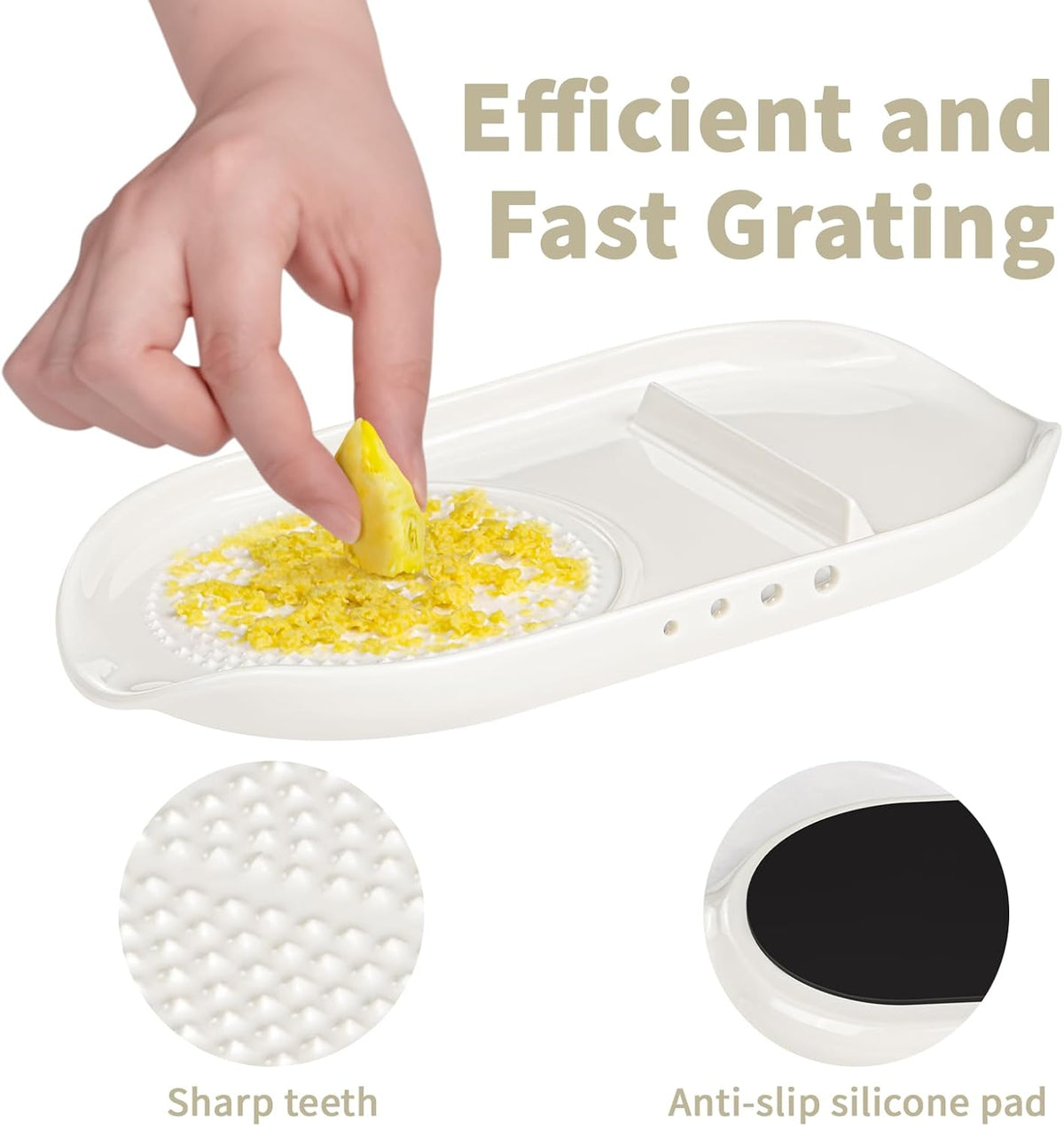 4 in 1 Ceramic Garlic Grater with Egg Cracker,Spoon Rest and Herb Stripper, Ginger Grater Plate for Grinding Wasabi Fruits Vegetables Ginger Garlic Cheese(6.76inx3.7in)