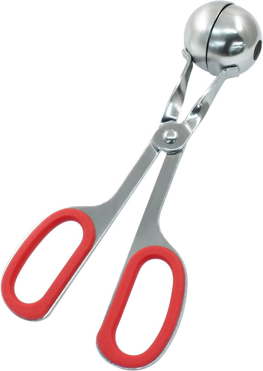 1.38" Meatball Maker, Red | None-stick Meatball Scoop Ball Maker, Stainless Steel Meat Baller Tongs, Cake Pop, Cookie Dough Scoop for Kitchen