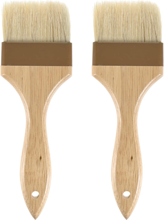 2-Pack Pastry Brush, Wooden Handle Natural Bristle Basting BBQ Oil Brush for Cooking/Barbecue/Kitchen [3"]