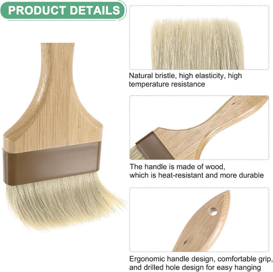 2-Pack Pastry Brush, Wooden Handle Natural Bristle Basting BBQ Oil Brush for Cooking/Barbecue/Kitchen [3"]