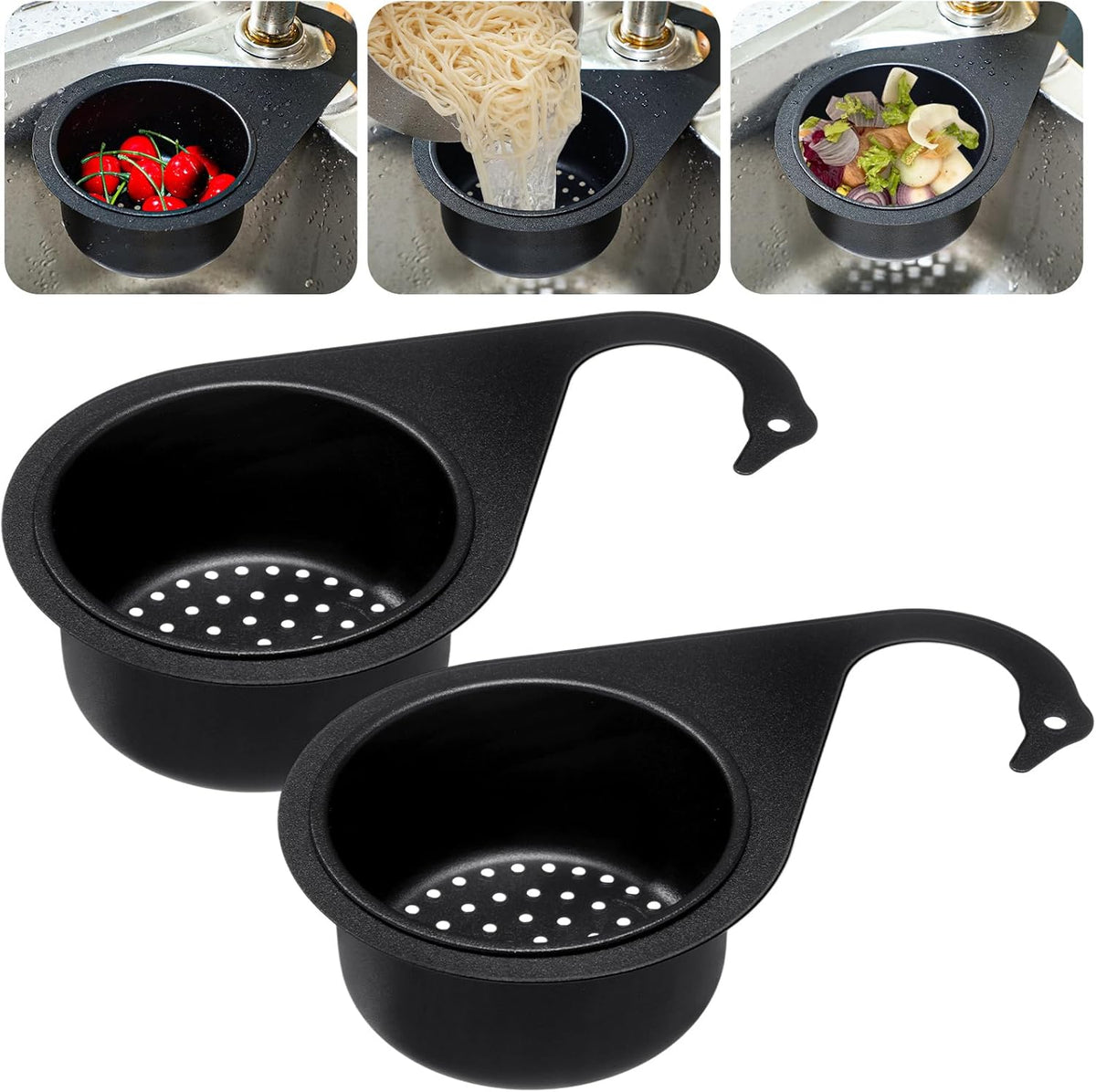 2 Pcs Stainless Steel Sink Strainer Basket 15 Oz Multifunction Hanging Sink Colander Drain Basket Faucet Upgrade Quick Draining Kitchen Tool for Fruit Vegetable, 8.7 x 3.9 x 2.3 Inch