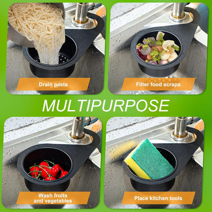 2 Pcs Stainless Steel Sink Strainer Basket 15 Oz Multifunction Hanging Sink Colander Drain Basket Faucet Upgrade Quick Draining Kitchen Tool for Fruit Vegetable, 8.7 x 3.9 x 2.3 Inch