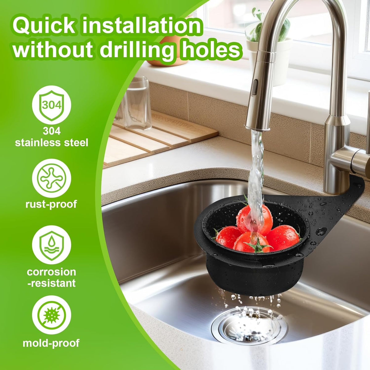 2 Pcs Stainless Steel Sink Strainer Basket 15 Oz Multifunction Hanging Sink Colander Drain Basket Faucet Upgrade Quick Draining Kitchen Tool for Fruit Vegetable, 8.7 x 3.9 x 2.3 Inch