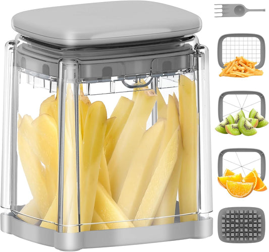 French Fry Cutter, Potato Onion Cutter, Professional Homestyle Vegetable Chopper Dicer, Great for Potatoes Carrots Cucumbers Zucchini Pepper (Fog Gray)