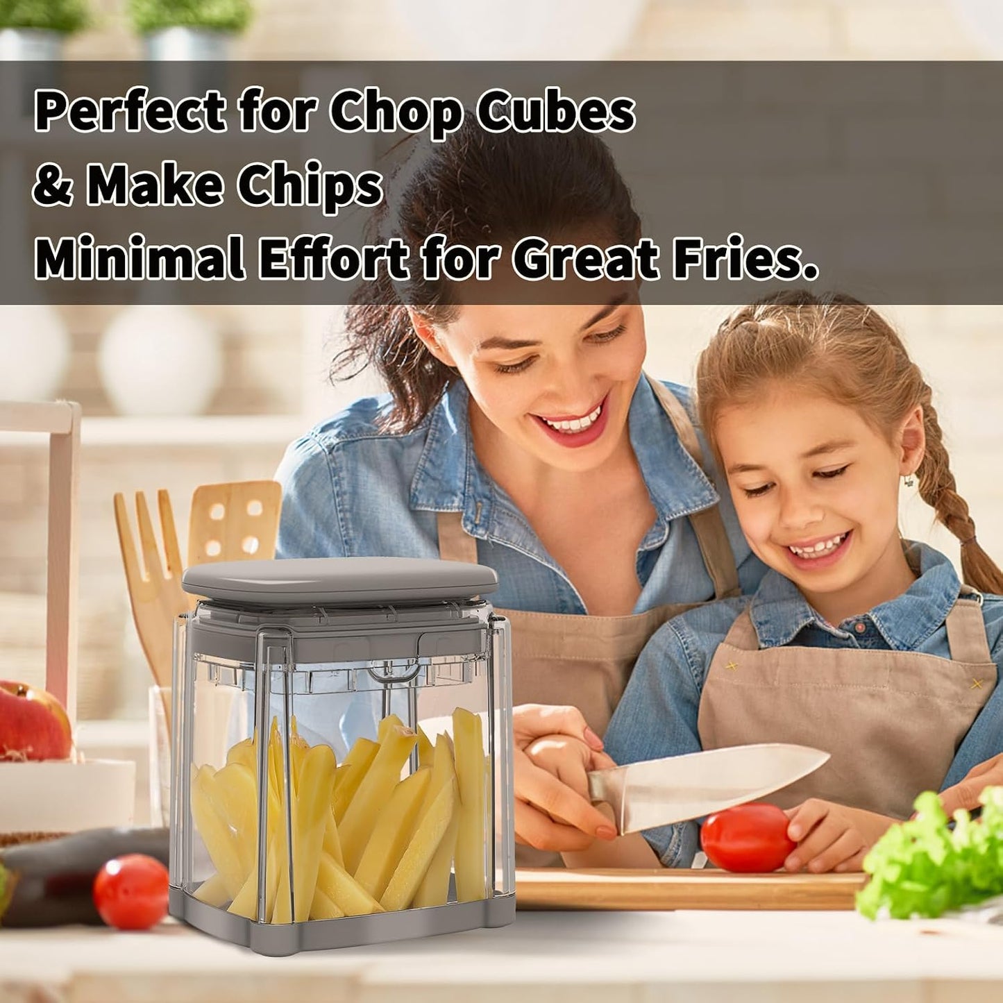 French Fry Cutter, Potato Onion Cutter, Professional Homestyle Vegetable Chopper Dicer, Great for Potatoes Carrots Cucumbers Zucchini Pepper (Fog Gray)