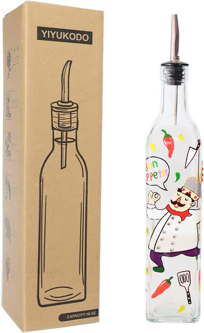 17oz Hand Painted Glass Olive Oil Bottle Dispenser- 500ml Green Oil & Vinegar Cruet with Pourers - Olive Oil Carafe Decanter for Kitchen (olive1)