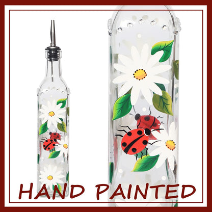 17oz Hand Painted Glass Olive Oil Bottle Dispenser- 500ml Green Oil & Vinegar Cruet with Pourers - Olive Oil Carafe Decanter for Kitchen (olive1)