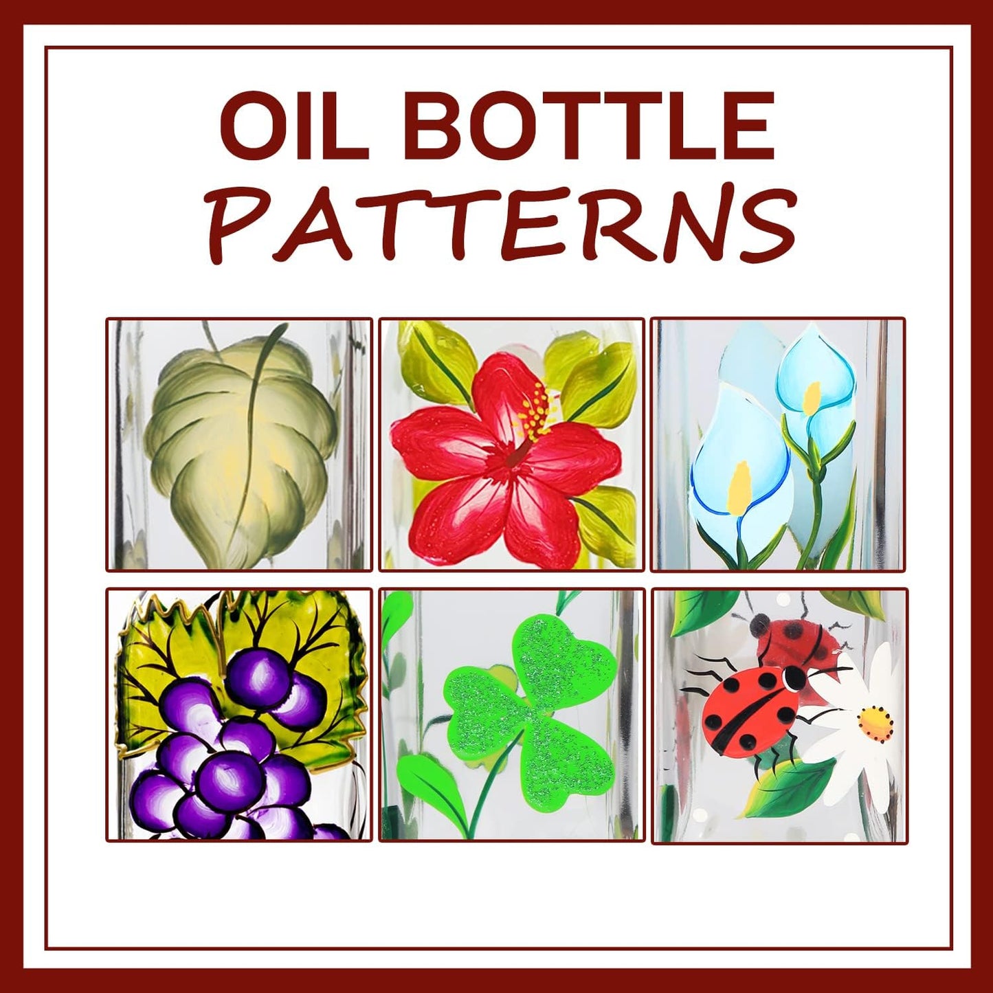 17oz Hand Painted Glass Olive Oil Bottle Dispenser- 500ml Green Oil & Vinegar Cruet with Pourers - Olive Oil Carafe Decanter for Kitchen (olive1)