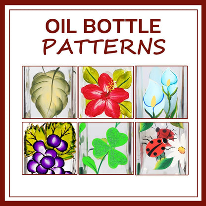 17oz Hand Painted Glass Olive Oil Bottle Dispenser- 500ml Green Oil & Vinegar Cruet with Pourers - Olive Oil Carafe Decanter for Kitchen (olive1)