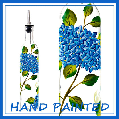 17oz Hand Painted Glass Olive Oil Bottle Dispenser- 500ml Green Oil & Vinegar Cruet with Pourers - Olive Oil Carafe Decanter for Kitchen (olive1)