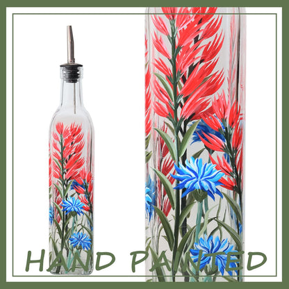 17oz Hand Painted Glass Olive Oil Bottle Dispenser- 500ml Green Oil & Vinegar Cruet with Pourers - Olive Oil Carafe Decanter for Kitchen (olive1)