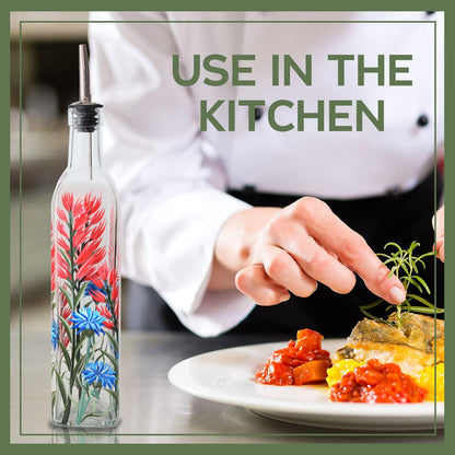 17oz Hand Painted Glass Olive Oil Bottle Dispenser- 500ml Green Oil & Vinegar Cruet with Pourers - Olive Oil Carafe Decanter for Kitchen (olive1)