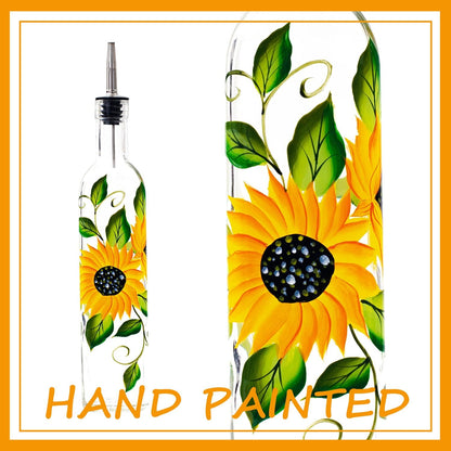 17oz Hand Painted Glass Olive Oil Bottle Dispenser- 500ml Green Oil & Vinegar Cruet with Pourers - Olive Oil Carafe Decanter for Kitchen (olive1)