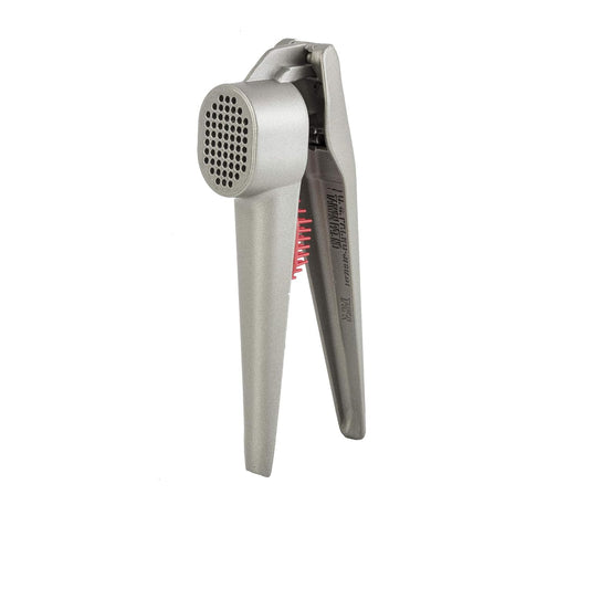 E5614 Garlic Press, Stainless Steel, Firm Grip and Ergonomic Soft Handle, 2.175" x 6.75" x 0.37", Gray, 1 Count