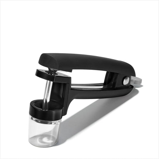 Good Grips Cherry & Olive Pitter - Black | Heavy duty cast zinc construction, splash guard, large bracket, safety lock, dishwasher