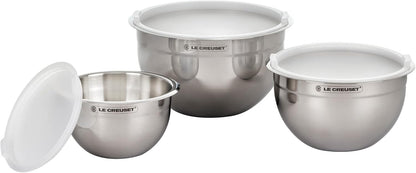 Set of 3 Nested Mixing Bowls w/Nonslip Silicone Base & Plastic Air Tight Lids