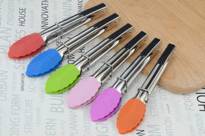 Small Tongs with Silicone Tips 7-Inch Mini Serving Tongs, Set of 6 | Green Red Blue Purple Pink Orange