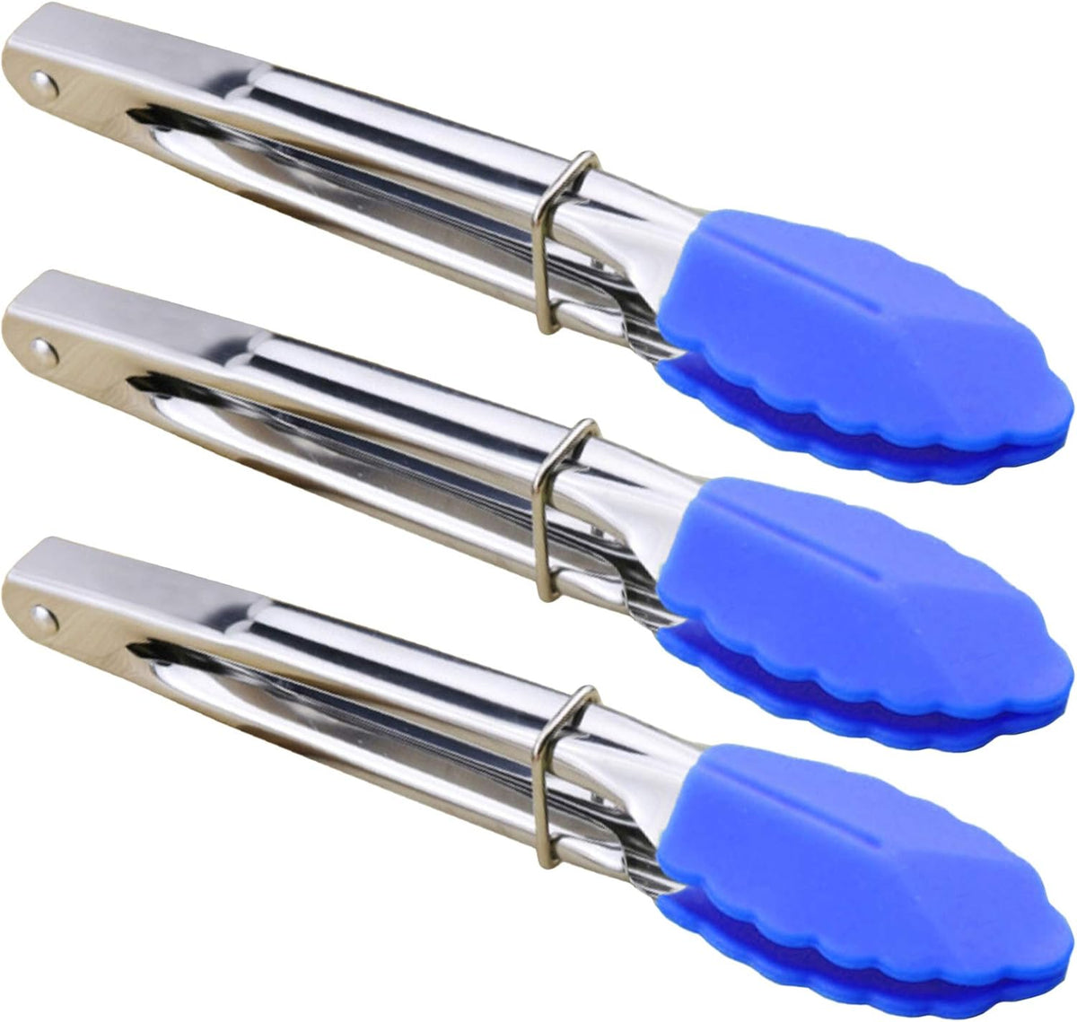 Small Tongs with Silicone Tips 7-Inch Mini Serving Tongs, Set of 6 | Green Red Blue Purple Pink Orange