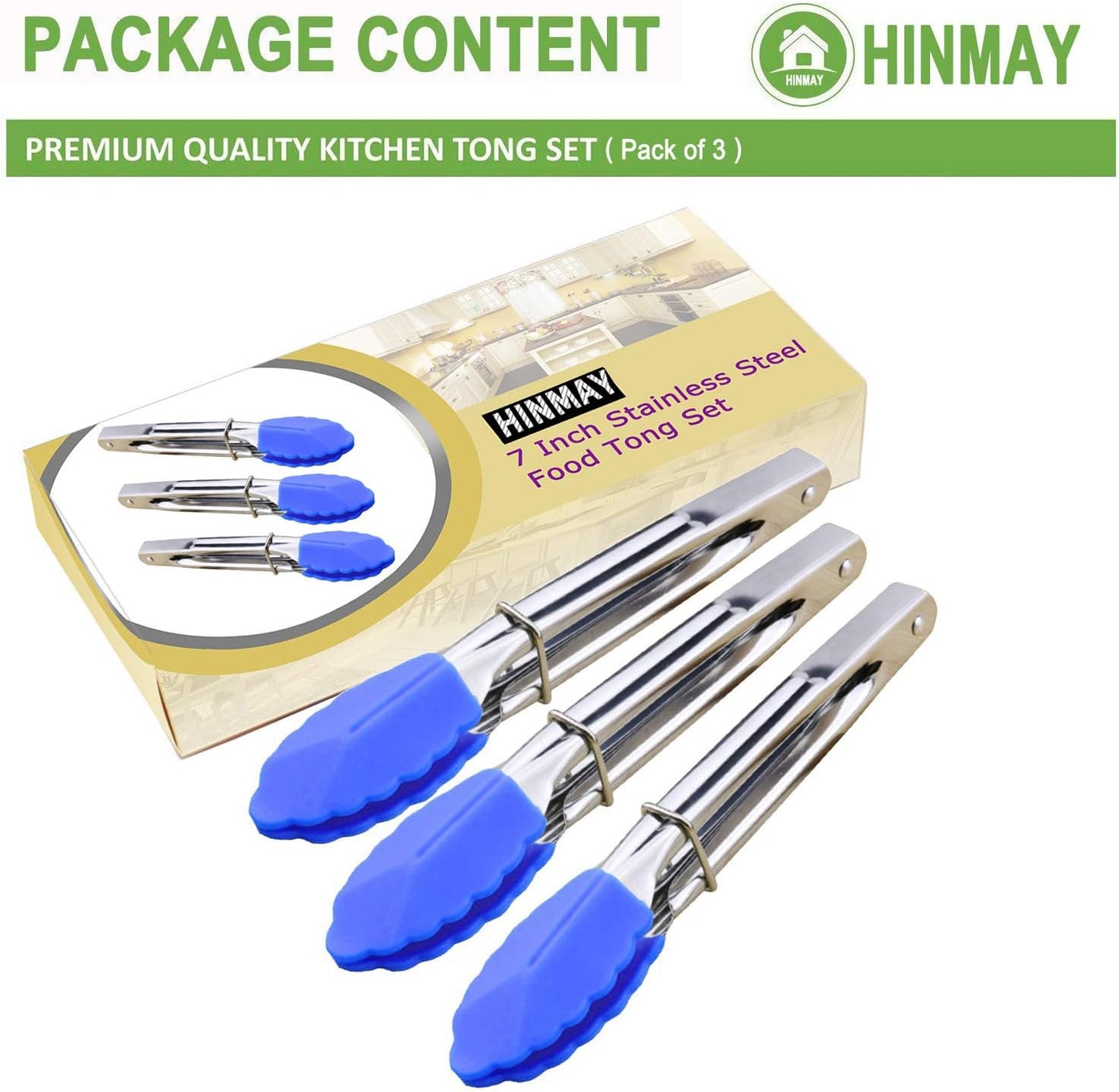 Small Tongs with Silicone Tips 7-Inch Mini Serving Tongs, Set of 6 | Green Red Blue Purple Pink Orange