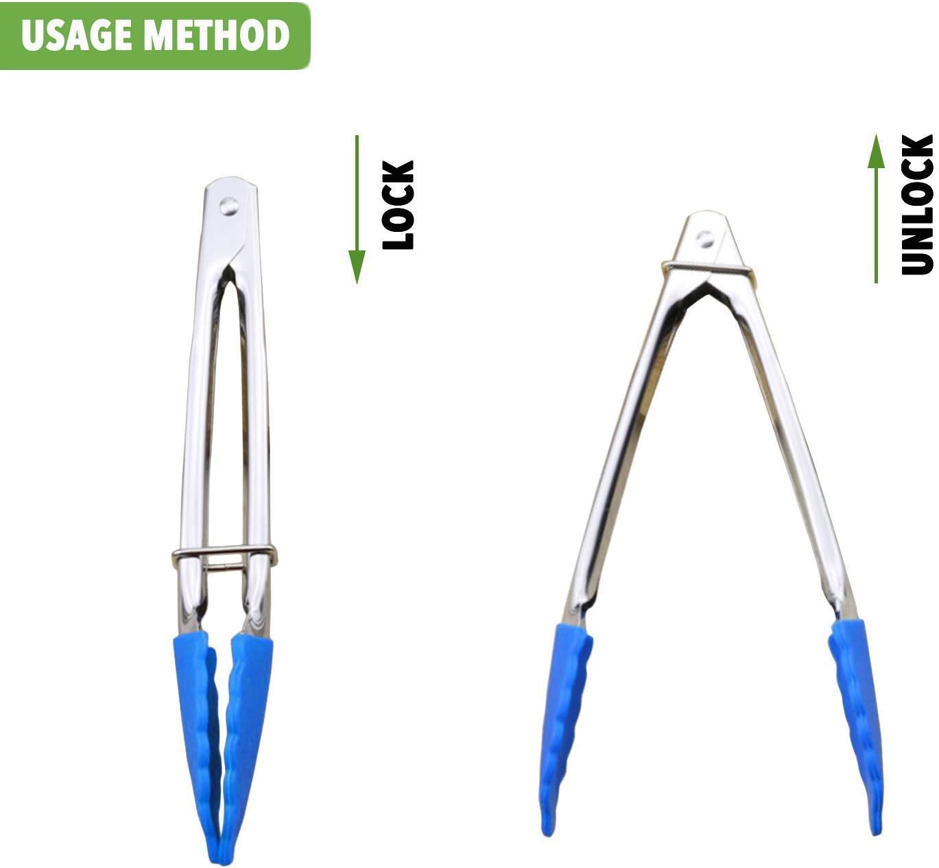 Small Tongs with Silicone Tips 7-Inch Mini Serving Tongs, Set of 6 | Green Red Blue Purple Pink Orange