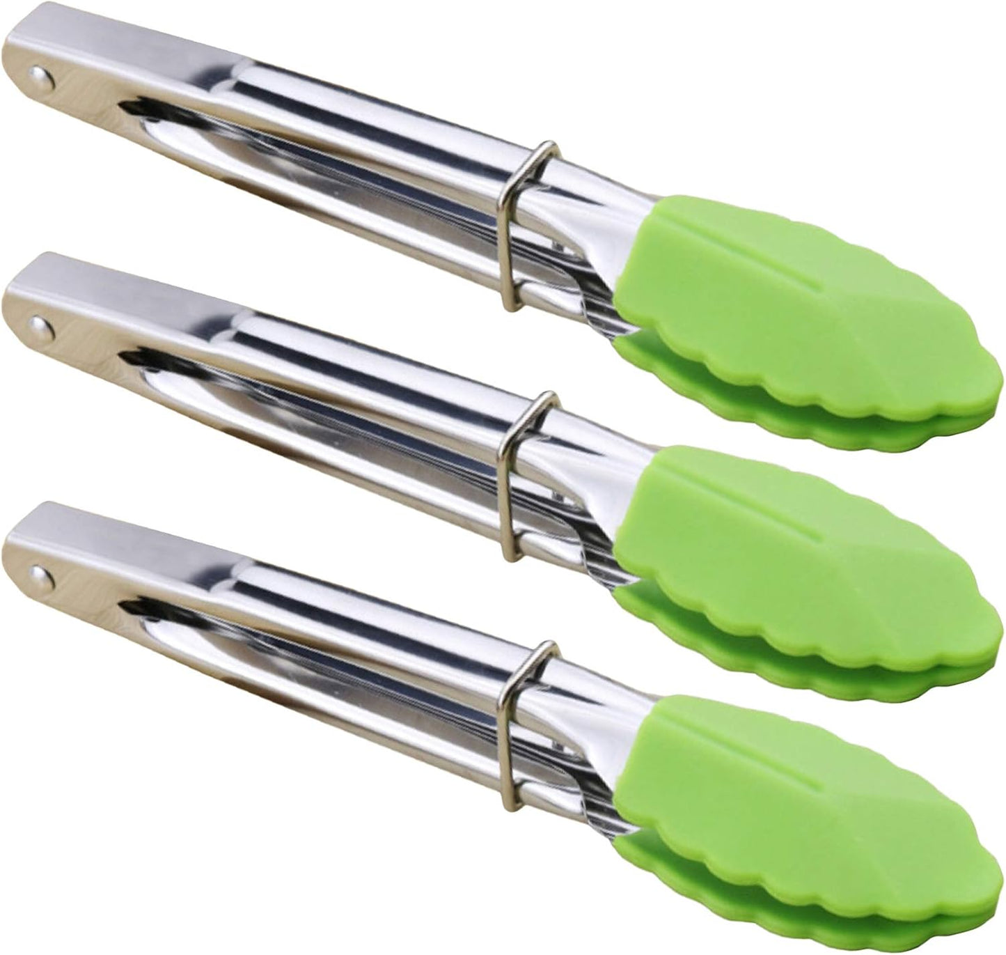 Small Tongs with Silicone Tips 7-Inch Mini Serving Tongs, Set of 6 | Green Red Blue Purple Pink Orange