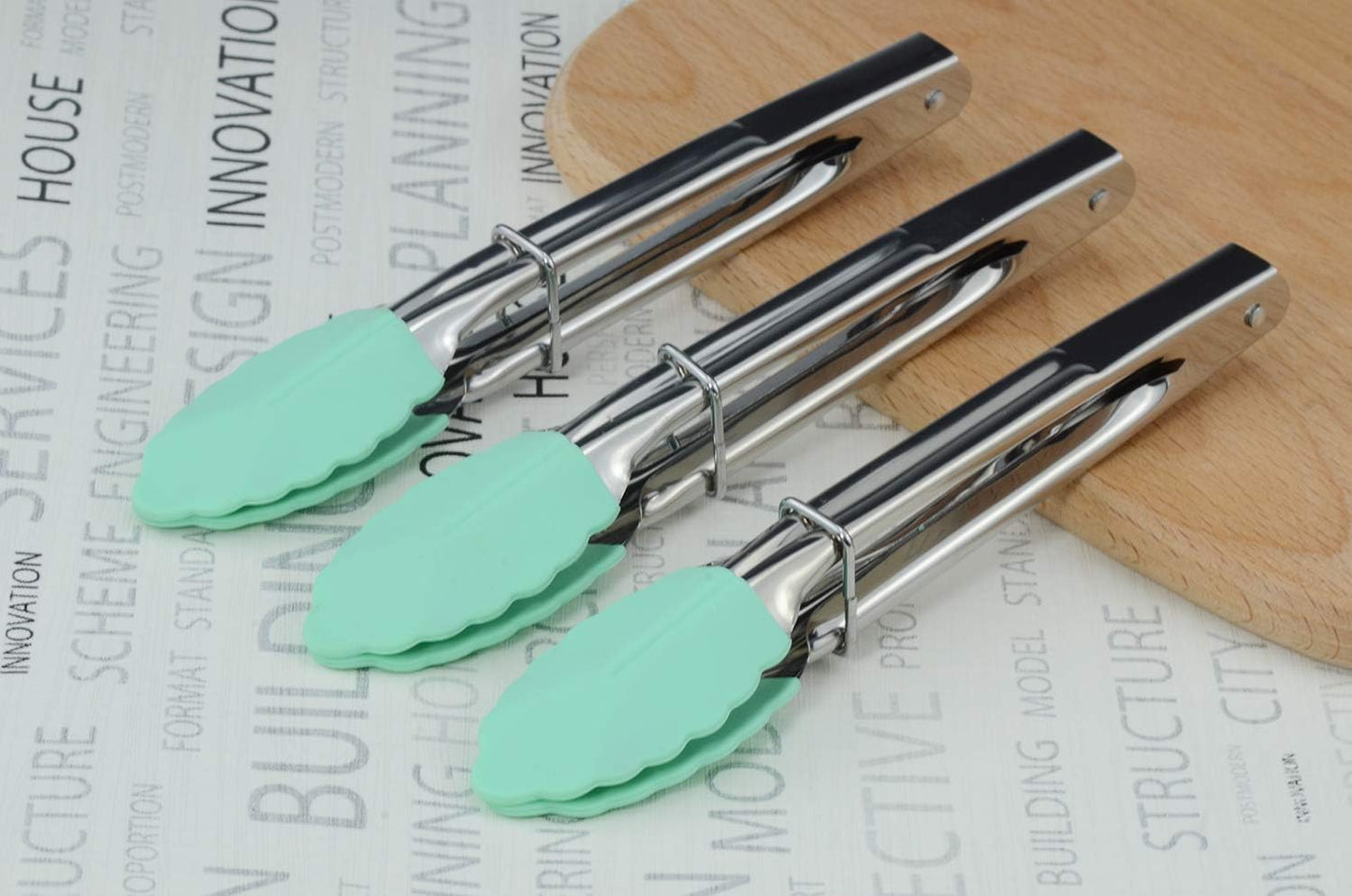 Small Tongs with Silicone Tips 7-Inch Mini Serving Tongs, Set of 6 | Green Red Blue Purple Pink Orange