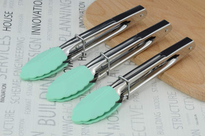 Small Tongs with Silicone Tips 7-Inch Mini Serving Tongs, Set of 6 | Green Red Blue Purple Pink Orange