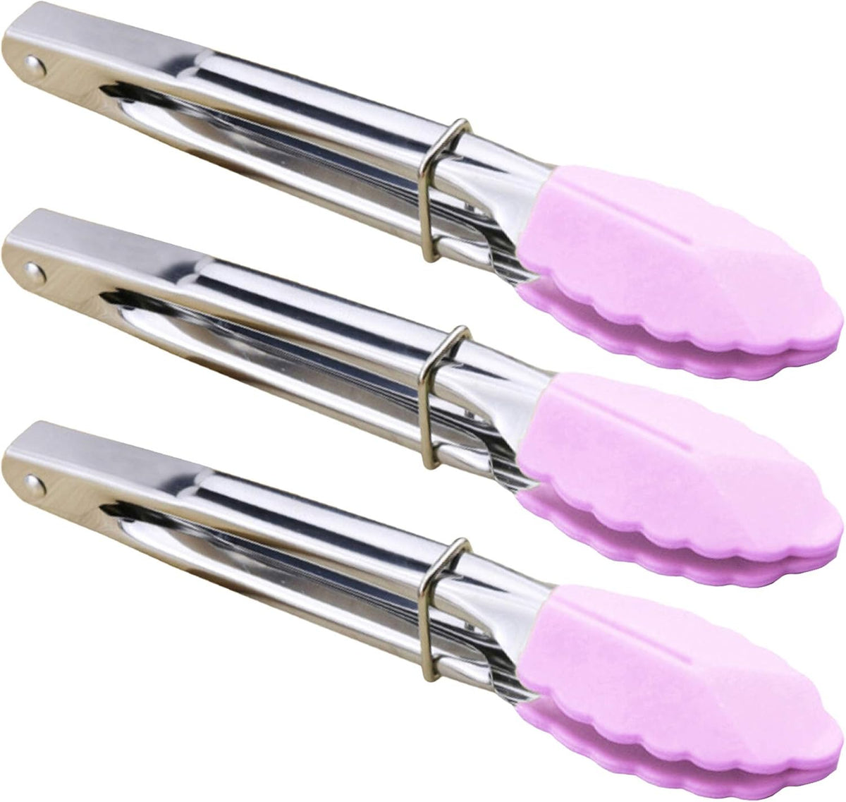 Small Tongs with Silicone Tips 7-Inch Mini Serving Tongs, Set of 6 | Green Red Blue Purple Pink Orange