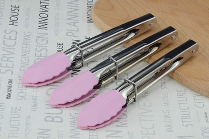 Small Tongs with Silicone Tips 7-Inch Mini Serving Tongs, Set of 6 | Green Red Blue Purple Pink Orange