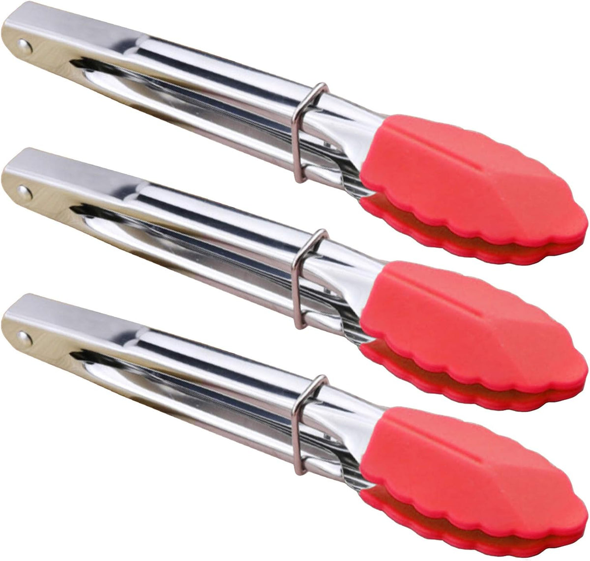 Small Tongs with Silicone Tips 7-Inch Mini Serving Tongs, Set of 6 | Green Red Blue Purple Pink Orange