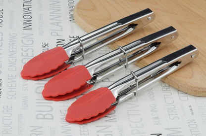 Small Tongs with Silicone Tips 7-Inch Mini Serving Tongs, Set of 6 | Green Red Blue Purple Pink Orange