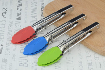 Small Tongs with Silicone Tips 7-Inch Mini Serving Tongs, Set of 6 | Green Red Blue Purple Pink Orange