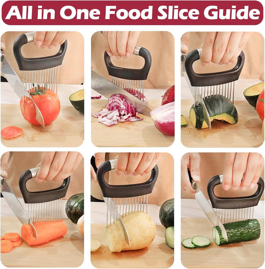 Large Onion Holder for Slicing, 304 Stainless Steel Large Onion Cutter Vegetable Chopper,Tomato Slicer for Potato, Practical Meat Tenderizer Tool, Kitchen Food Slicer Guide for Neat Slicing