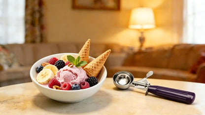 Commercial-Grade Ice Cream Scoop 0.75 oz, 18/8 Stainless Steel Cookie Scoop with Plastic Handle, Portion Control Disher Scoop for Bakeries, Restaurants & Dessert Shops, #40, Purple