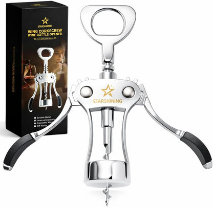 Heavy Duty Wing Corkscrew Wine Opener Polished Silver