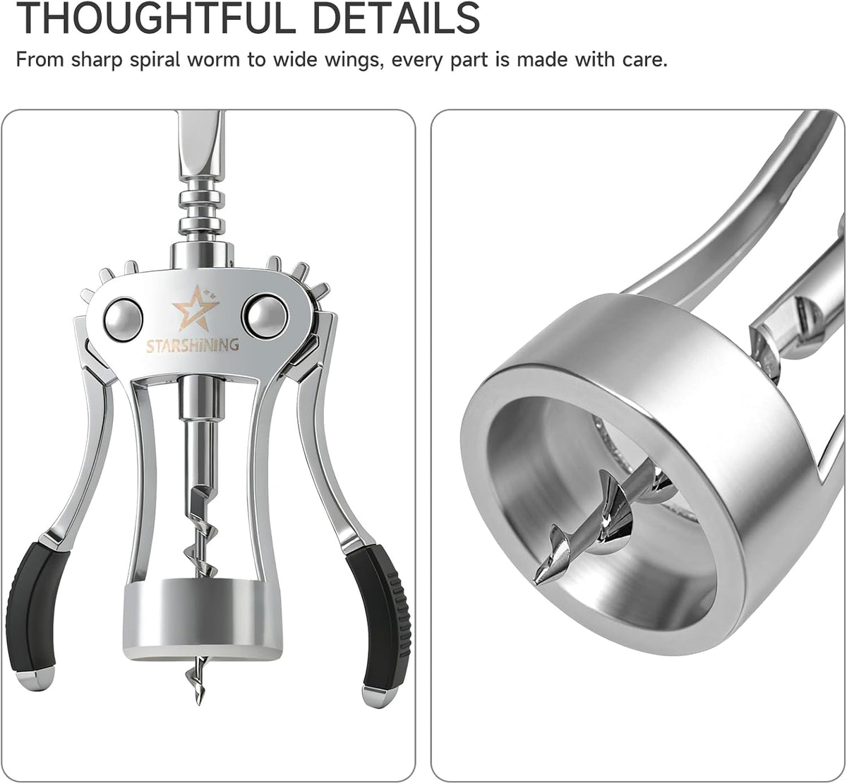 Heavy Duty Wing Corkscrew Wine Opener Polished Silver
