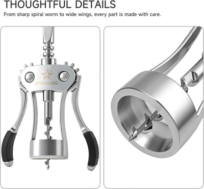 Heavy Duty Wing Corkscrew Wine Opener Polished Silver