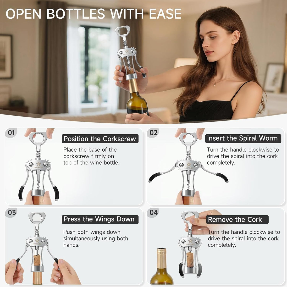 Heavy Duty Wing Corkscrew Wine Opener Polished Silver