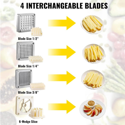 Commercial Chopper with 4 Replacement Blades Commercial Vegetable Chopper Stainless Steel French Fry Cutter Potato Dicer & Slicer Commercial Vegetable Fruit Chopper for Restaurants & Home