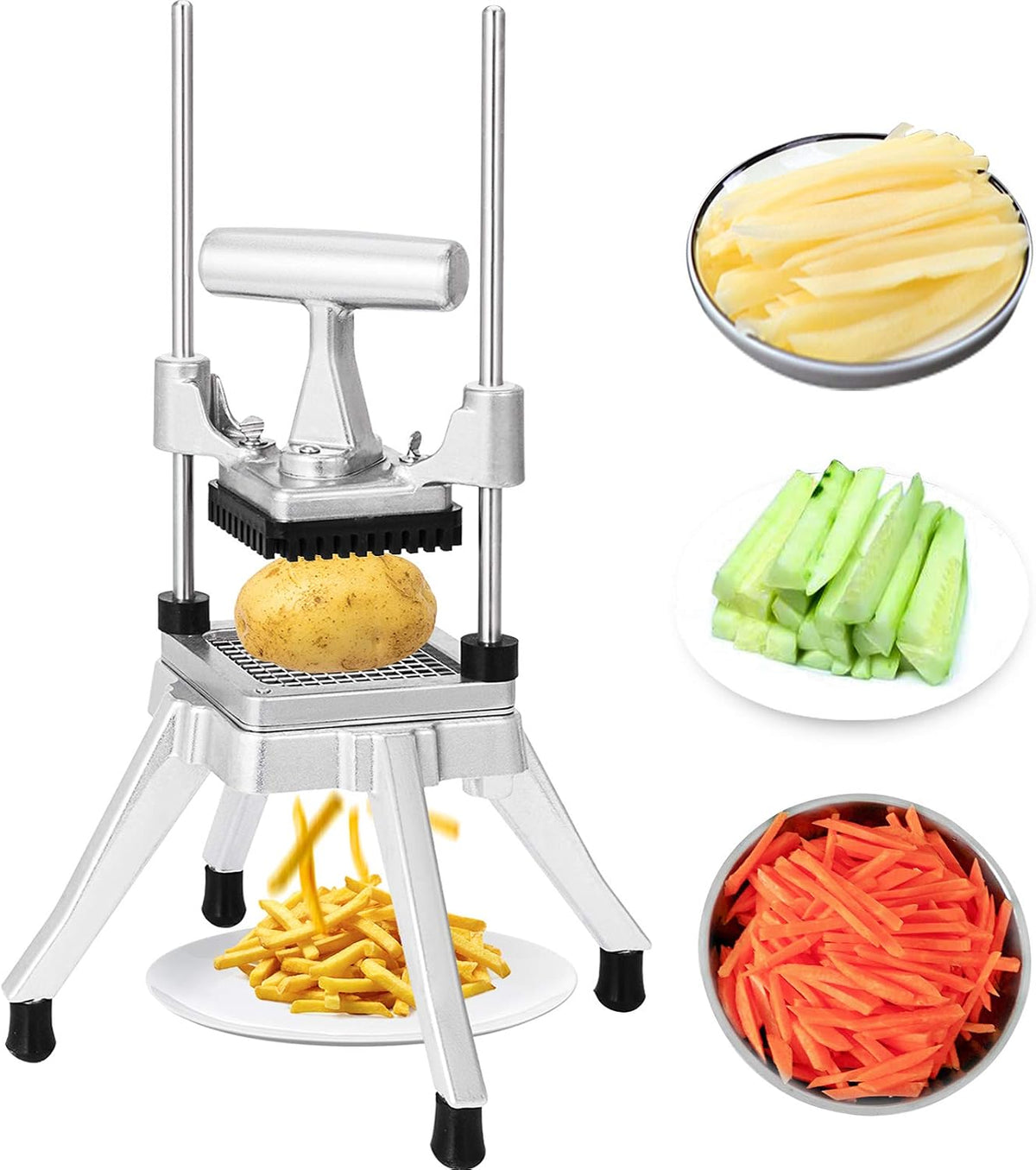 Commercial Chopper with 4 Replacement Blades Commercial Vegetable Chopper Stainless Steel French Fry Cutter Potato Dicer & Slicer Commercial Vegetable Fruit Chopper for Restaurants & Home
